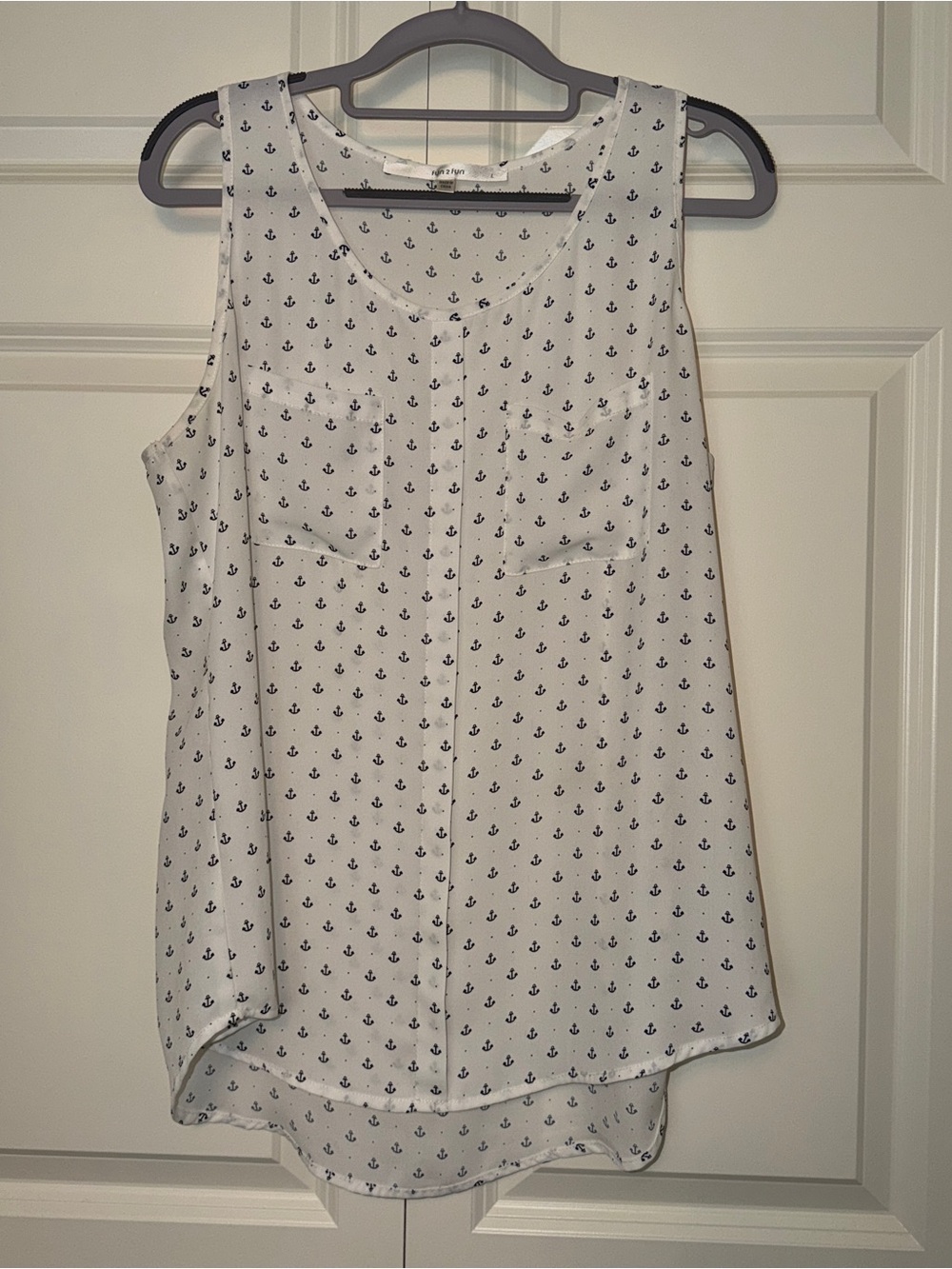 fun 2 fun White Tank with Navy Anchor Print